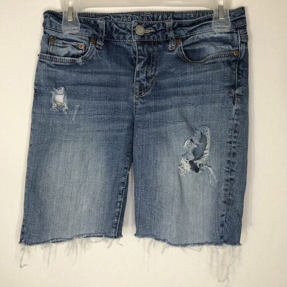 Aeropostale Size 2 Distressed Bermuda Shorts Cut Off Grunge Style Preppy Summer - Picture 1 of 6